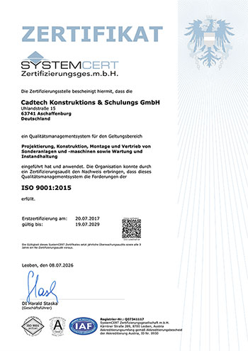 Zertifizierung nach DIN ISO 9001:2015 Zertifizierung nach DIN ISO 9001:2015